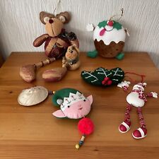 6 Christmas Tree Hanging Decorations Holly Snowman Elf Reindeer Dog Pudding , used for sale  Shipping to South Africa