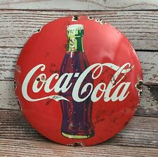 Vintage Coca Cola Coke Bottle Porcelain Metal Soda Pop Advertising Button Sign for sale  Shipping to South Africa