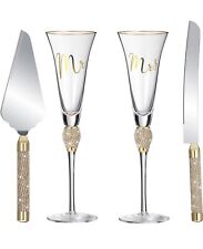 4 Pieces Wedding Toasting Flutes and Cake Server Set Bride and Groom Champagn..., used for sale  Shipping to South Africa