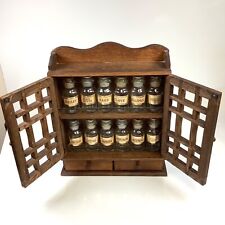 Used, Vtg 1970s Herbs Spices 12 Labeled Bottles Wooden Spice Rack Wood Hanging Cabinet for sale  Shipping to South Africa