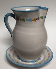 Vintage Argilla Italian Pottery Handpainted Pitcher Jug and Underplate 8.5”, used for sale  Shipping to South Africa