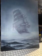 PINTURA ORIGINAL DE PAISAGEM MARÍTIMA NAVIO PIRATA SOBRE ONDAS ÓLEO SOBRE TELA ASSINADA POR EVIE comprar usado  Enviando para Brazil