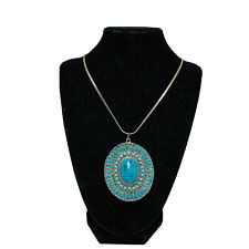 Vintage Denise Oval Zuni Style 14K Gold EGP Turquoise Pendant Necklace for sale  Shipping to South Africa