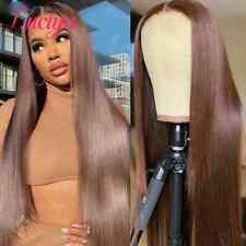 Chocolate Brown #4 Straight 13x4 Full Lace Front Human Hair Wigs HD Transparent, used for sale  Shipping to South Africa