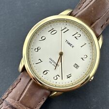 Timex Indiglo WR 30M relógio masculino quartzo tom dourado couro marrom nova bateria comprar usado  Enviando para Brazil