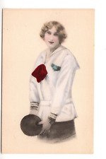 Postal: Bowling girl en blusa estilo azul marino; acuarela a mano; 1912 segunda mano  Embacar hacia Argentina