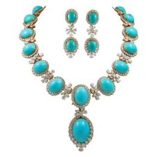 Used, Blue Turquoise Necklace & Earring Set for Women 925 Silver Wedding Jewelry for sale  Shipping to South Africa