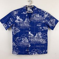 Camisa Mapa Helenas Islas Hawaianas Para Hombres XL Azul Vela Playa Campamento Abotonada EE. UU. segunda mano  Embacar hacia Argentina