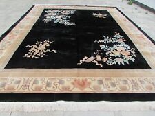 Vintage Hand Made Art Deco Chinese Carpet Black Wool Large Rug Carpet 457x370cm for sale  Shipping to South Africa