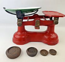 Vintage Kitchen Balance Scales with 4 Weights and a Tray Red Antique Z726 for sale  Shipping to South Africa