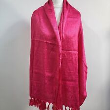 Thai Silk By Apple Wrap Scarf Bright Pink Iridescent Tassel Edge Vintage  for sale  Shipping to South Africa