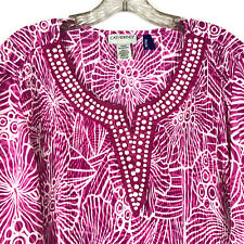 Blusa túnica Catherines Plus tamanho 1xwp 1X pequena rosa verde frisada gola V P/S comprar usado  Enviando para Brazil