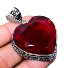 Red Garnet Gemstone Handmade 925 Sterling Silver Jewelry Heart Cut Pendant 2.20" for sale  Shipping to South Africa