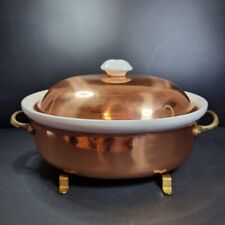 Vintage Korea Copper & Brass Pan Oval Ceramic Casserole Dish & Stand. for sale  Shipping to South Africa