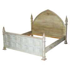 STUNNING CARVED LIMED OAK GOTHIC REVIVAL FOUR POSTER SUPER KING SIZE BED FRAME, used for sale  Shipping to South Africa