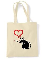 BANKSY AMOR CORAÇÃO RATO ECO FRIENDLY TOTE \ COMPRAS \ BOLSA DE OMBRO comprar usado  Enviando para Brazil