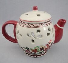 Tetera de té de cerámica vela azulada quemador de aceite esencial aroma calentador rojo floral segunda mano  Embacar hacia Argentina