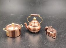 Used, Vintage Lot 3 Metal Faux Copper  Dollhouse Miniatures Pot Teapot & Fish Loaf Pan for sale  Shipping to South Africa