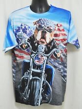 Camiseta Bulldog Dog Motociclista EUA Patriótica Dupla Face Bandeira Americana, usado comprar usado  Enviando para Brazil