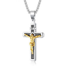 Colar pingente cruz crucifixo Jesus Cristo aço inoxidável masculino prata ouro comprar usado  Enviando para Brazil