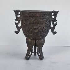 Decoraciones de mesa de té de copa de vino de tres patas con elefante de bronce antiguo chino segunda mano  Embacar hacia Argentina