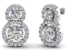 4.15 ct VVS1 :: Next to white Round Moissanite Diamond Halo.925 Silver Eearrings for sale  Shipping to South Africa