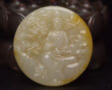 Pingente de jade antigo chinês esculpido à mão Hotan Jade Guanyin Ping An 2" comprar usado  Enviando para Brazil