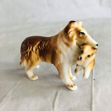 Vintage Bone China Collie Dog Carrying Puppy Lassie Miniature Figurine Japan for sale  Shipping to Canada