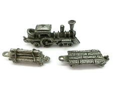 3-Pc Pewter Train Set Engine; Log Car; Flat Bed Decorative Shadowbox Miniatures for sale  Lakeland