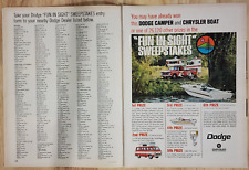 Vintage Dodge 2-page Print Ad Fun in Sight D200 Camper Chrysler Boat Sweepstakes, used for sale  Shipping to South Africa
