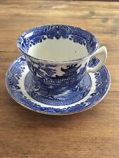 Burleigh Ware Blue Willow teacup & saucer - vintage - collectible for sale  NORTHAMPTON