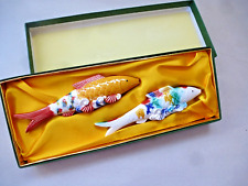 Chinese Sancai-Glazed Ceramic Carp Figurine Vintage pair 2 pc gift box, used for sale  Shipping to South Africa