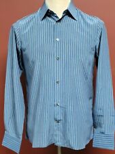 STEFANO RICCI Men’s Blue-Wh Striped Silk Button Front L Slv Dress Shirt Italy for sale  Shipping to South Africa