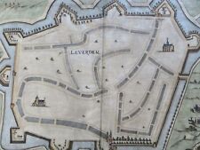 Leeuwarden Fryzja Holandia 1673 Priorato Plan miasta Grawerowana ręcznie mapa kolorów, używany na sprzedaż  Wysyłka do Poland