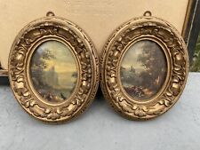 Miniature Pair olde World landscape Prints Ornate Frames Made in Italy Vintage, used for sale  Shipping to South Africa