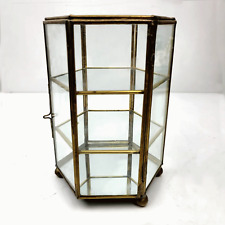 Armário curio vidro latão hexagonal 3 prateleiras trava de porta espelho vitrine vintage comprar usado  Enviando para Brazil