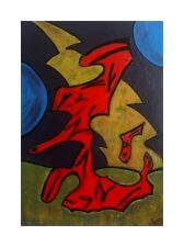 Pintura acrílica original Red Horse And A Fish placa de MDF arte simbólica surreal.  comprar usado  Enviando para Brazil