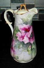 LIMOGES HAND PAINTED LARGE PINK POPPY FLOWERS SCALLOPED BODY CHOCOLATE POT, used for sale  Shipping to South Africa