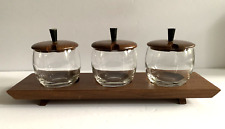 Used, Vintage Rothschild Giftwoods USA 3 - Condiment Jar/Bowls Walnut Server Tray MCM for sale  Shipping to South Africa