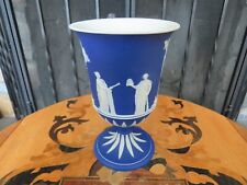Wedgwood Dark Blue Dip Jasperware 6 1/4" Tall Trumpet Footed Vase Muses (c.1867), used for sale  Shipping to Canada