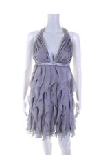 Roberto Cavalli Womens Lilac Silk Ruffle V-Neck Sleeveless Mini Dress Size 38 for sale  Shipping to South Africa