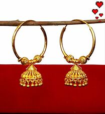 Real looking 22 ct gold plated EARRINGS Indian LARGE HOOP Ethnic Style kapa   for sale  ILFORD