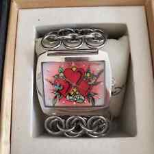 Ed Hardy Lynx relógio de coração tom prata com rosto de coração de amor e detalhes de cristal  comprar usado  Enviando para Brazil