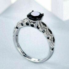 2Ct Round Cut Lab Created Black Diamond Engagement Ring 14K White Gold Finish, used for sale  Shipping to South Africa