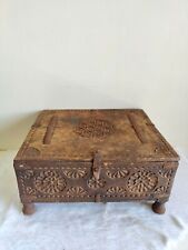 19c Vintage Primitive Treasure Chest Wooden Box Floral Carving Handwork W781 for sale  Shipping to South Africa