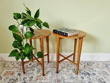 Danish Vintage 60's Walnut Coffee Side Tables Round Folding Plant Stand Scandi  for sale  Shipping to South Africa