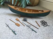 Small Model Canoe Boat Decorative Vintage With Oars And Fishing Rods Damage  for sale  Shipping to South Africa