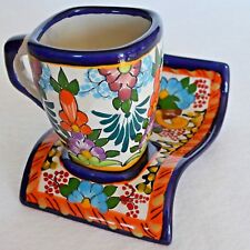 Taza de cerámica de arte popular mexicano Loza Poblana y platillo ola café té demitasse  segunda mano  Embacar hacia Argentina