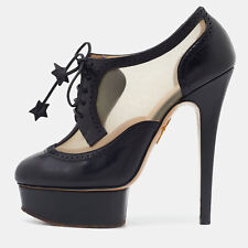 Charlotte Olympia Black Mesh and Leather Platform Ankle Booties Size 36 for sale  Shipping to South Africa