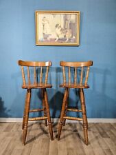 Vintage Kitchen Bar Stools High Chairs Pair Rubberwood Oak Alternative, used for sale  Shipping to South Africa
